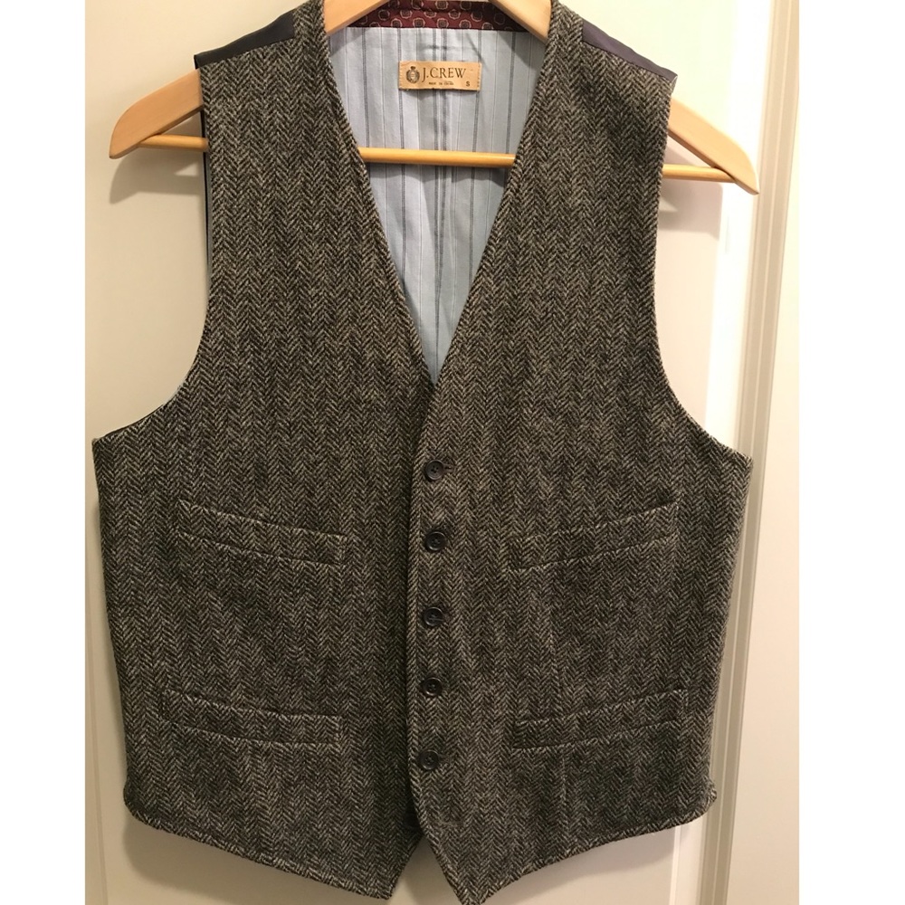 J Crew Men’s Suit Vest Brown Herringbone Size S